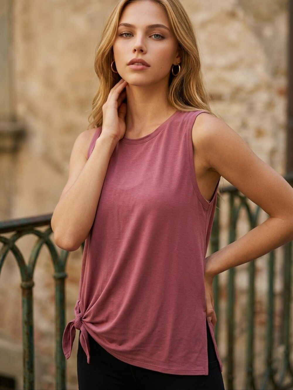 Fabletics Tank Top Terracotta Pink Sleeveless Side Tie Size Small Workout Sporty